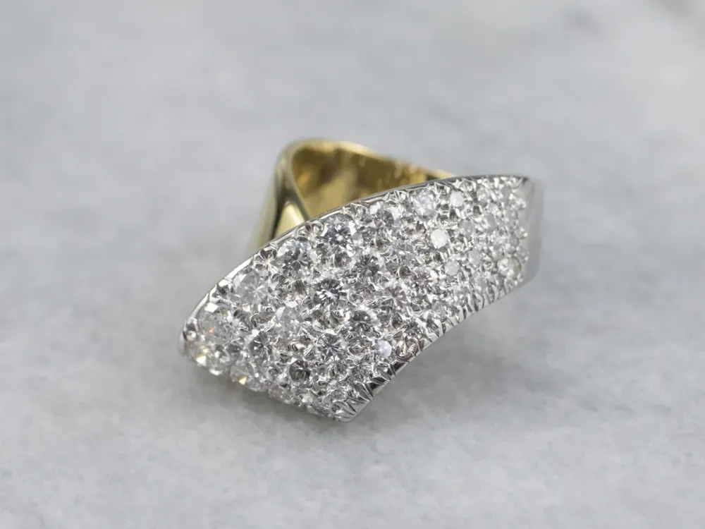 Two Tone Gold Diamond Statement Ring