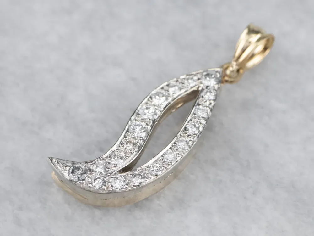 Two Tone Gold Modernist Diamond Pendant
