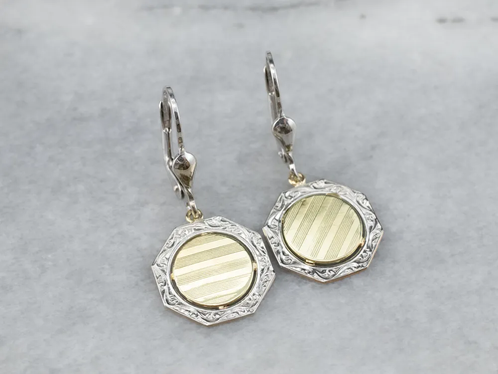 Two Tone Goud Octagon Disk Drop Earrings