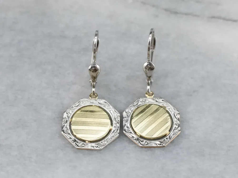 Two Tone Goud Octagon Disk Drop Earrings