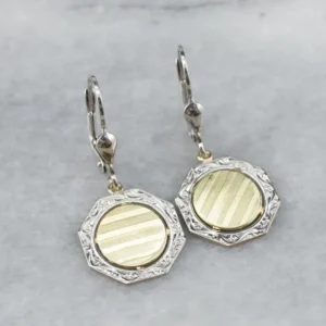 Two Tone Goud Octagon Disk Drop Earrings