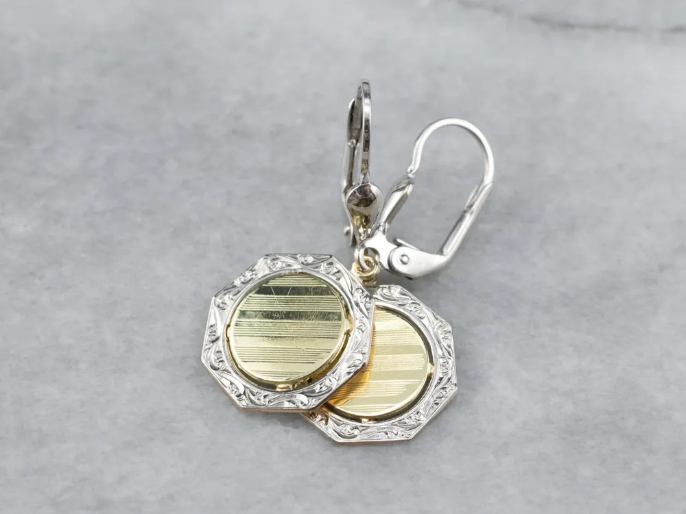 Two Tone Goud Octagon Disk Drop Earrings