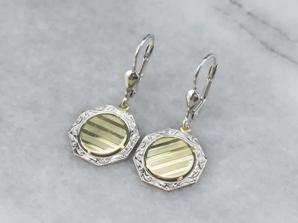 Two Tone Goud Octagon Disk Drop Earrings