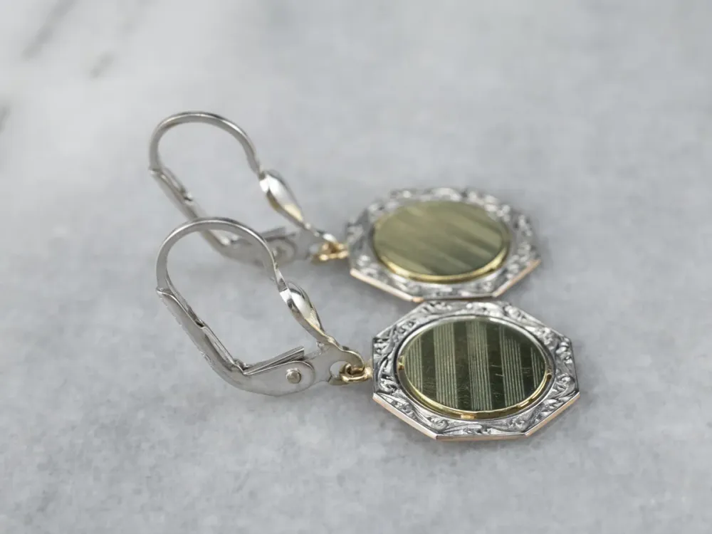 Two Tone Goud Octagon Disk Drop Earrings