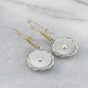 Two Tone Mother Pearl and Seed Pearl Drop Earrings