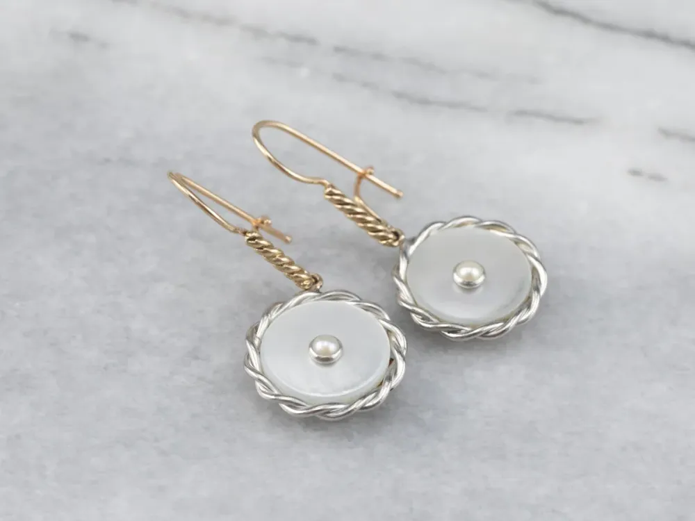 Two Tone Mother Pearl and Seed Pearl Drop Earrings