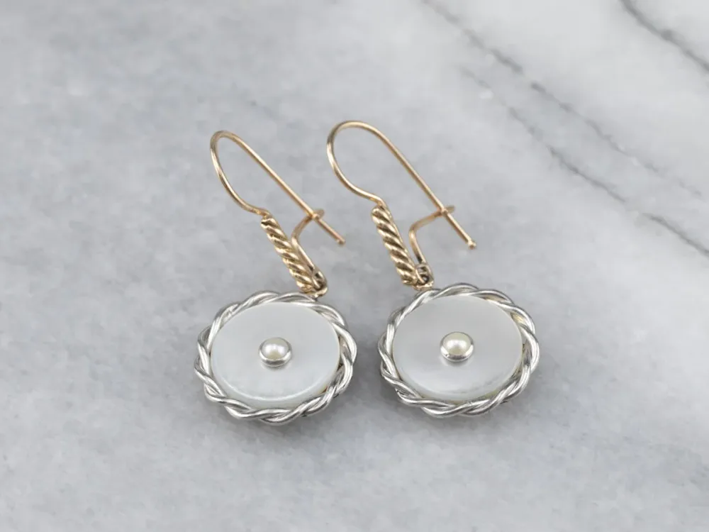 Two Tone Mother Pearl and Seed Pearl Drop Earrings