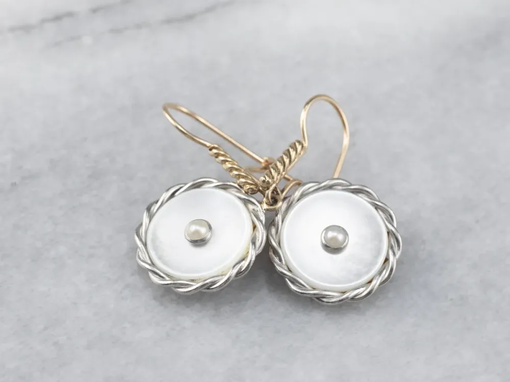 Two Tone Mother Pearl and Seed Pearl Drop Earrings