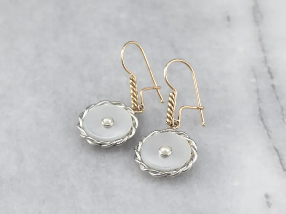 Two Tone Mother Pearl and Seed Pearl Drop Earrings