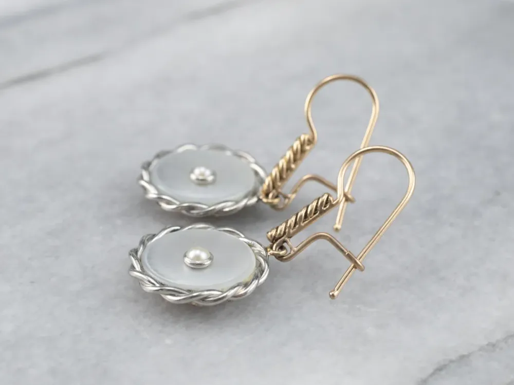 Two Tone Mother Pearl and Seed Pearl Drop Earrings