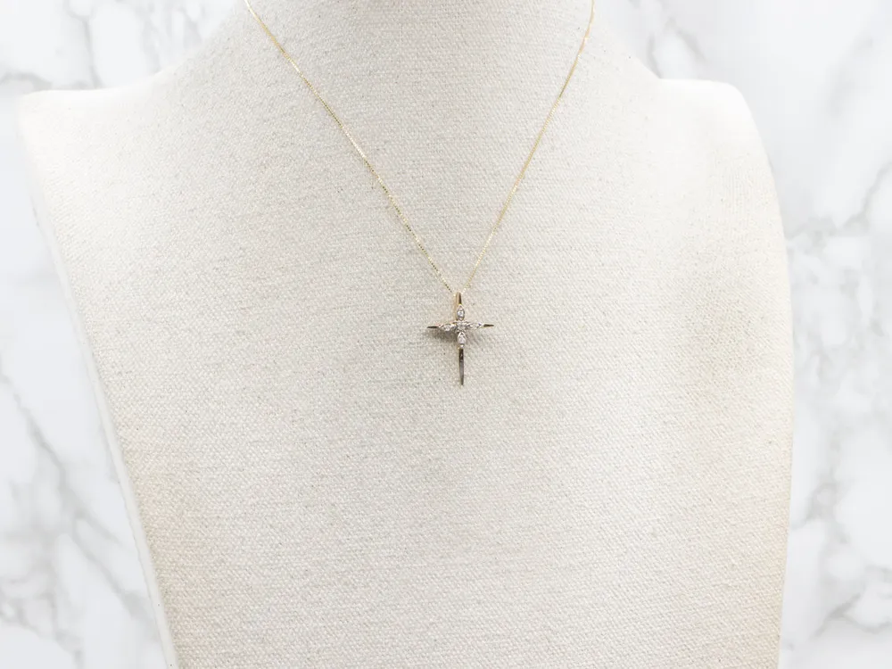 Two-Tone Gold Diamond Cross Pendant