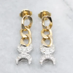 Two-Tone Gold Diamond Moon Phase Drop Earrings