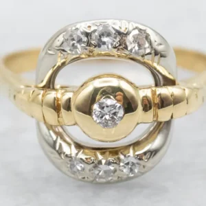 Unique Italian Two Tone 18-Karat Goud and Diamond Ring