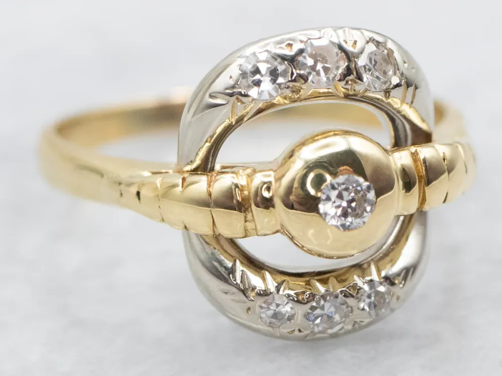 Unique Italian Two Tone 18-Karat Goud and Diamond Ring