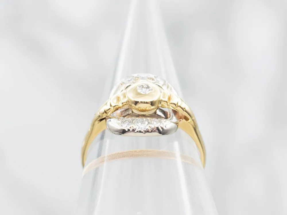 Unique Italian Two Tone 18-Karat Goud and Diamond Ring
