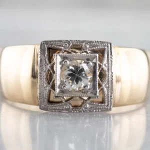 Veerpootlager Two Tone Goud Diamond Solitaire Engagement Ring