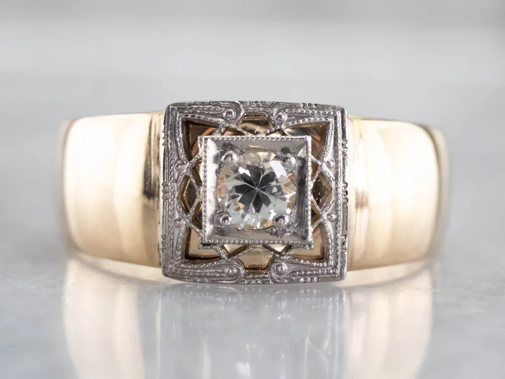 Veerpootlager Two Tone Goud Diamond Solitaire Engagement Ring