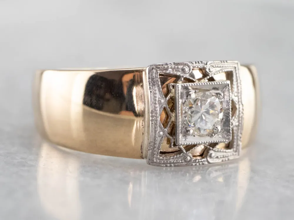 Veerpootlager Two Tone Goud Diamond Solitaire Engagement Ring