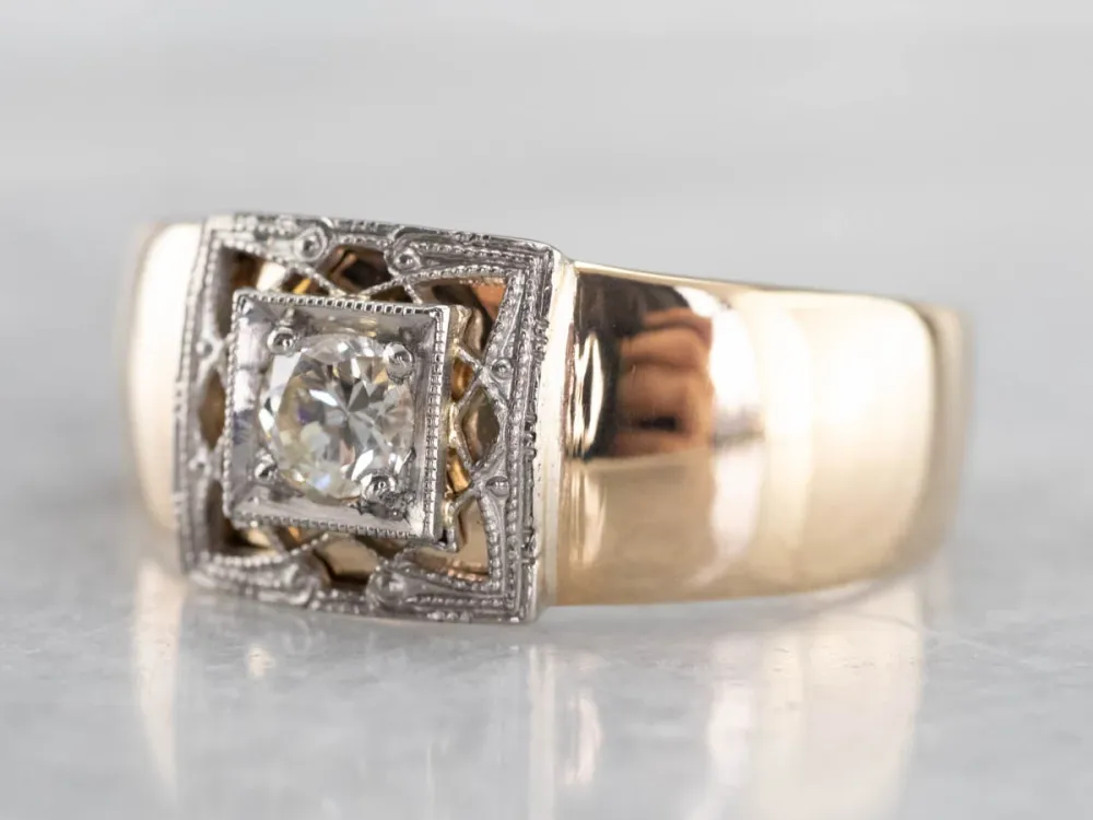 Veerpootlager Two Tone Goud Diamond Solitaire Engagement Ring