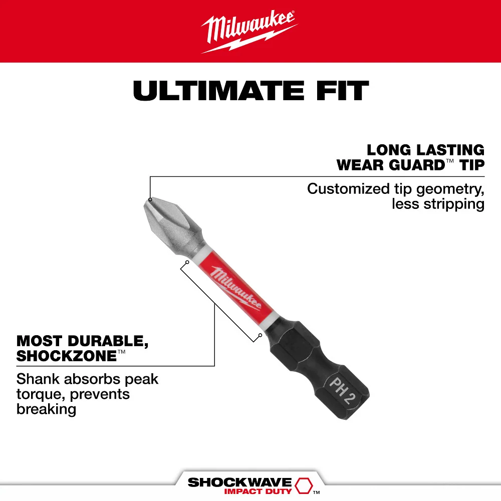 Verende bladveer MILWAUKEE 3 PC. SHOCKWAVE IMPACT DUTY™ PH2/SQ2/T25 Tweevoudig Ended Bits