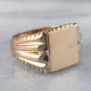 Vintage Two Tone 18K Gold Signet Ring