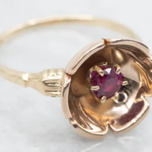 Vintage Two Tone Ruby Flower Ring