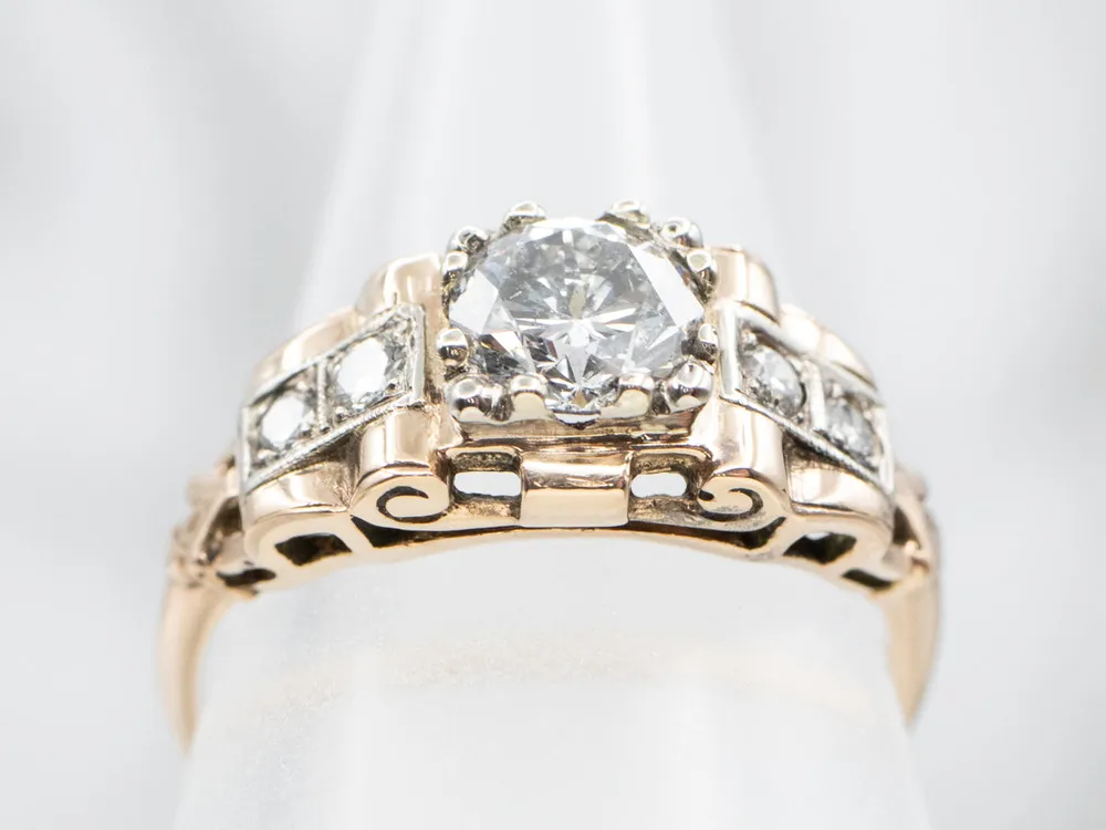 Vintage Two Toned Diamond Engagement Ring