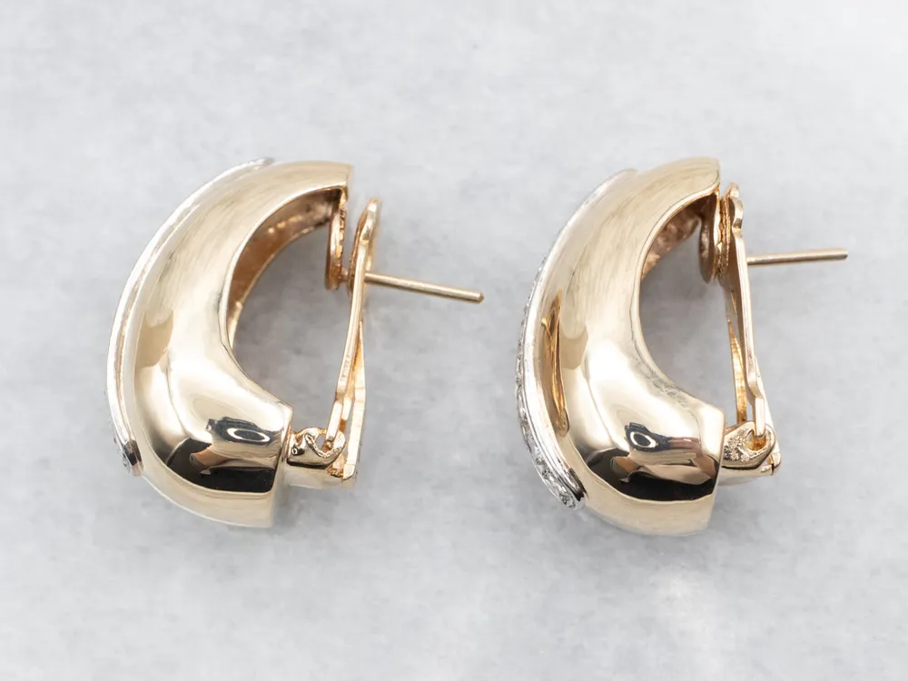 Zware Uitvoering Two Tone Diamond Domed Drop Earrings