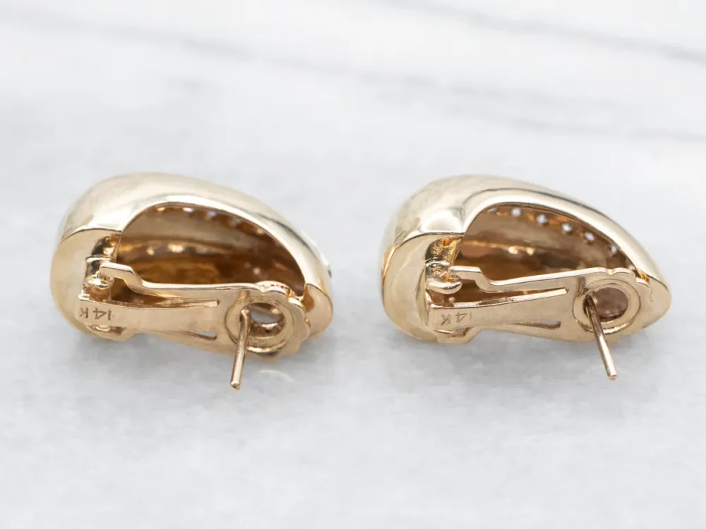 Zware Uitvoering Two Tone Diamond Domed Drop Earrings
