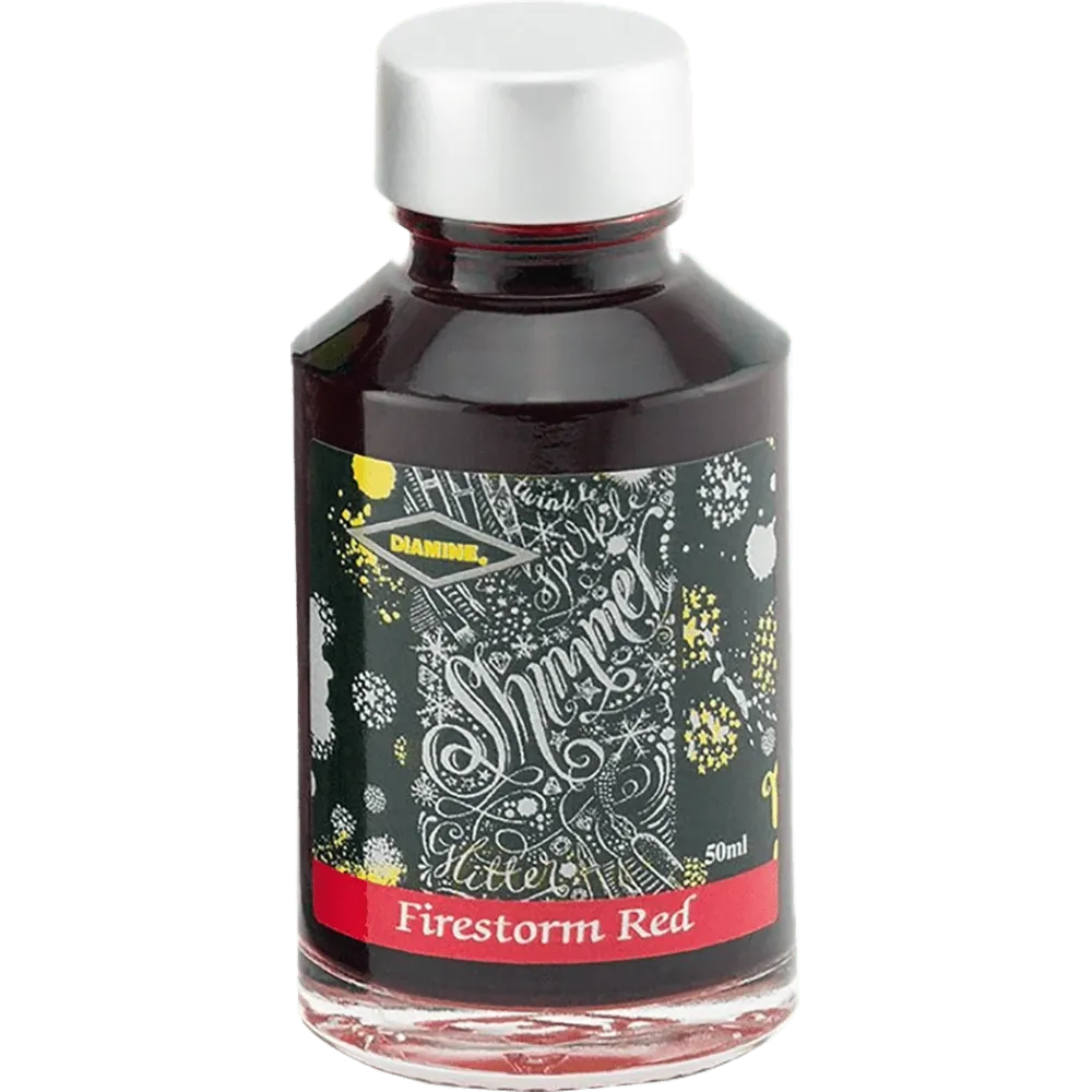 Diamine Shimmer Ink 50 ml Firestorm Rood - Silver shimmer