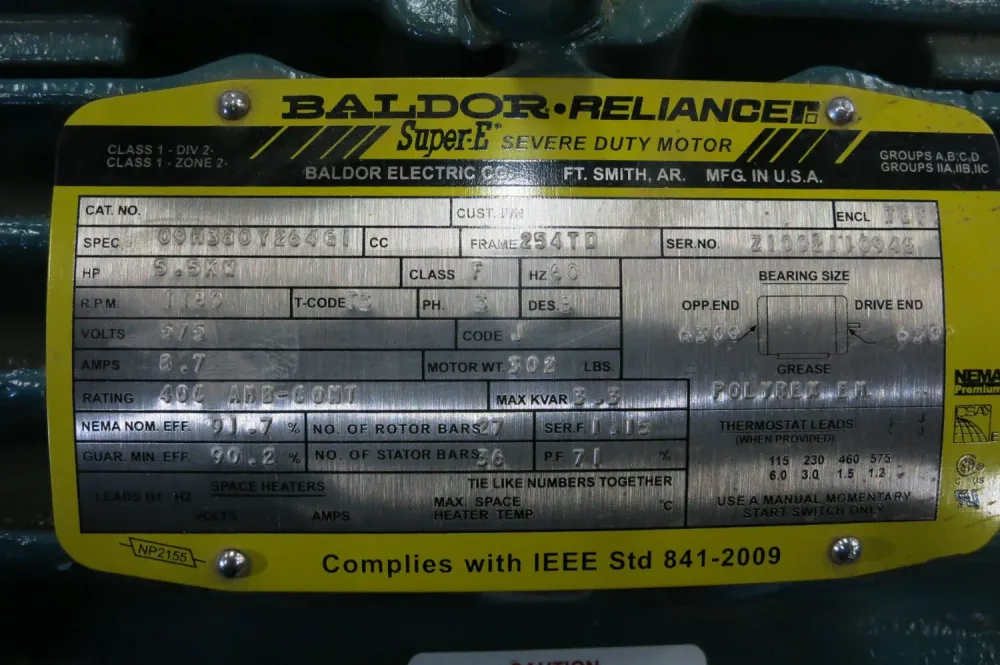 7.5 hp, 575 volts, 1180 rpm, 254TD Electric Motor