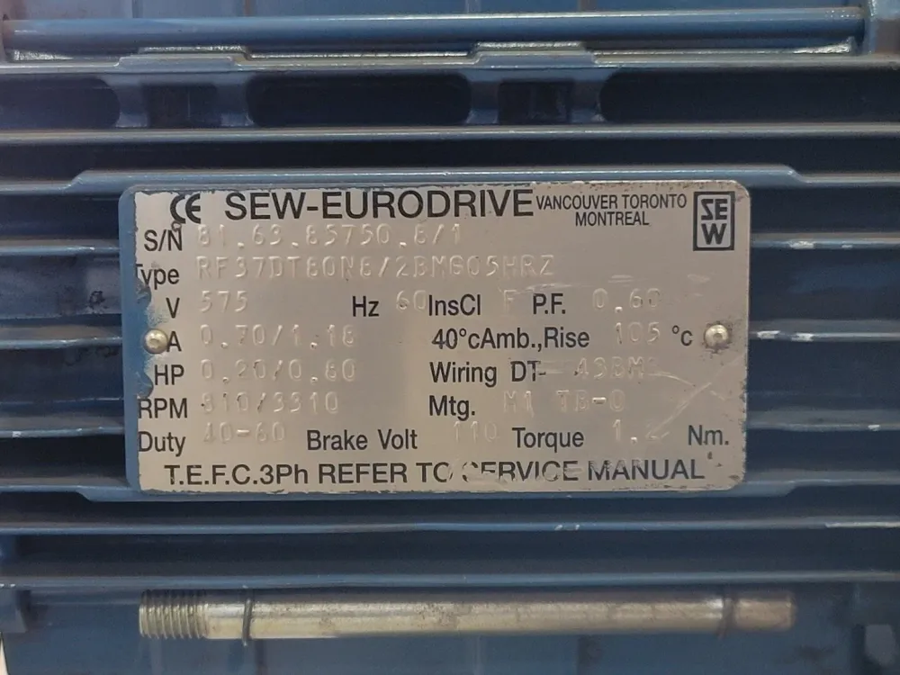 0.2/0.8 hp, 575 volts, 810/3310 rpm Electric Motor RF37DT80N8/2BMG05HRZ