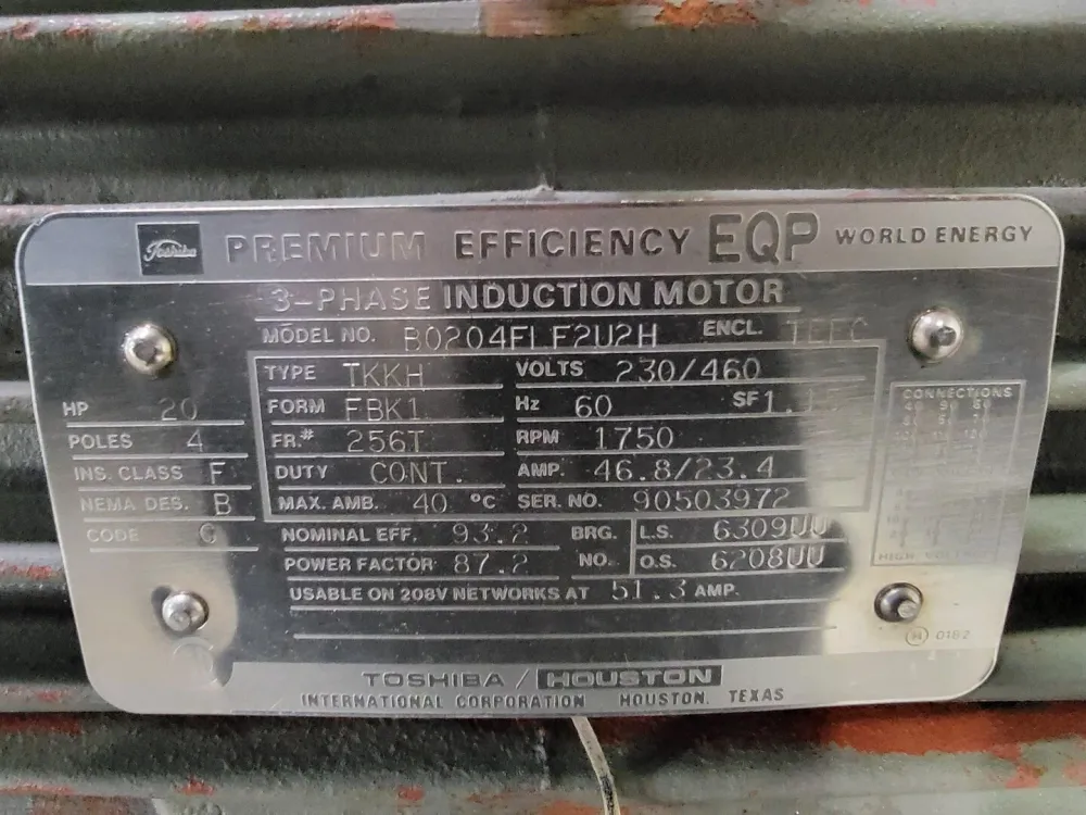 20 hp, 230/460 volts, 1750 rpm, 256T, Electric Motor B0204FLF2U2H voor SUV-modellen