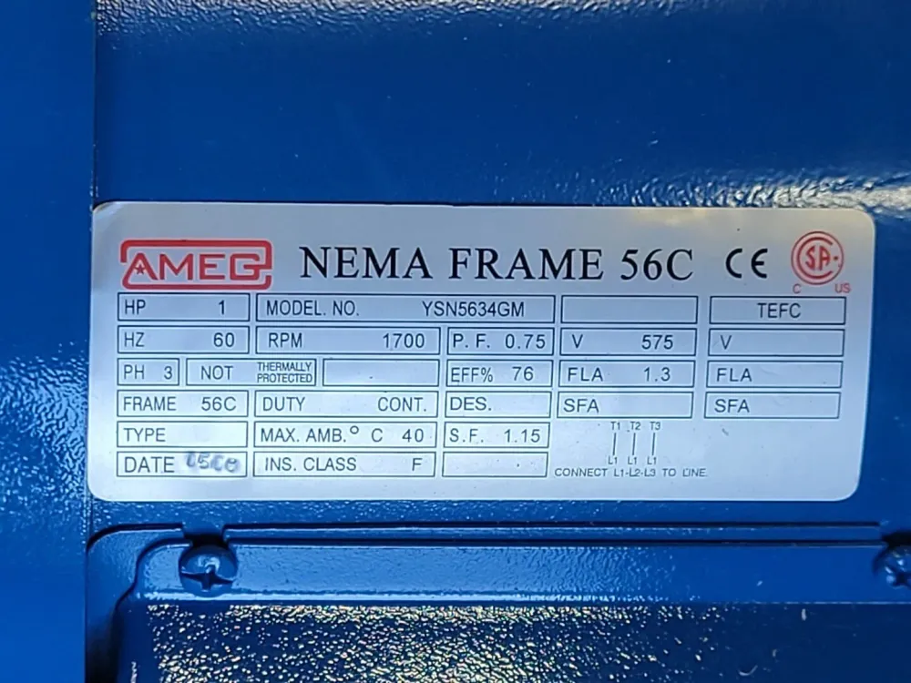 1 hp, 575 volts, 1700 rpm, 56C Electric Motor YSN5634GM met snelle installatie