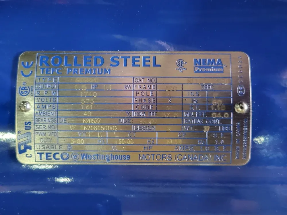 1.5 hp, 575 volts, 1740 rpm, 56C Electric Motor RF1/545C-56 voor voorportieren