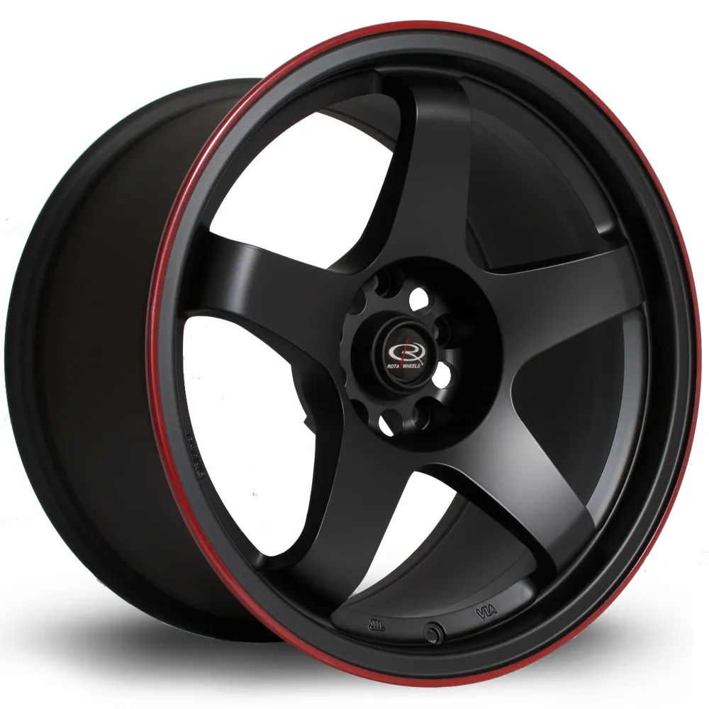 Rota GTR 17x9.5" 5x114.3 ET30, Flat Ebbenhout, Red Lip