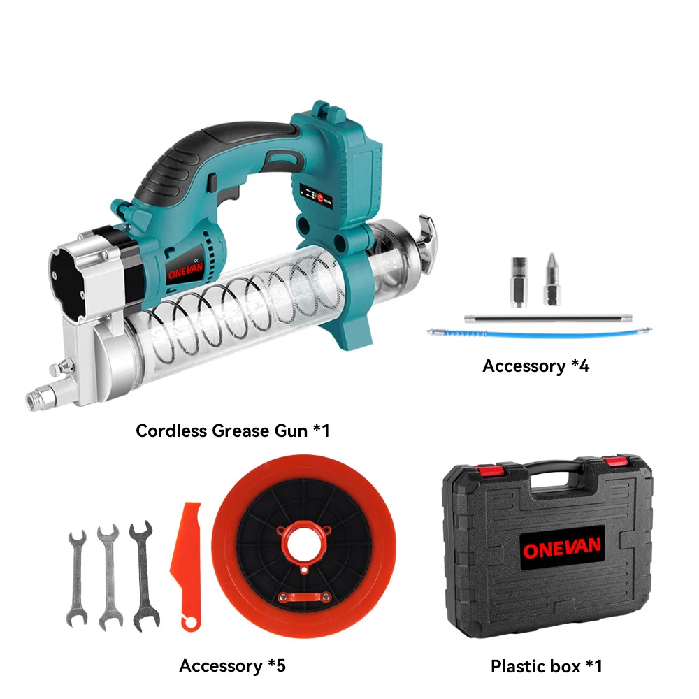 ONEVAN 3/4" 3500N·m Impact Wrench & 10000PSL Grease Gun Brushless Zonder snoer 2‑Pc. Combo Kit 6.0Ah