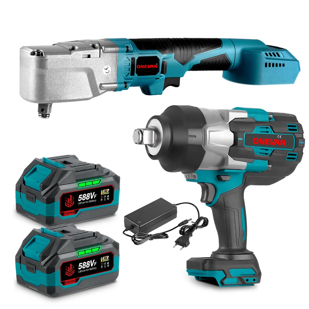 ONEVAN 3/4" 3500N·m Impact Wrench & 1/2'' 1000N·m Ratchet Wrench Brushless Mobiel 2‑Pc. Combo Kit 6.0Ah met draadtappen en...