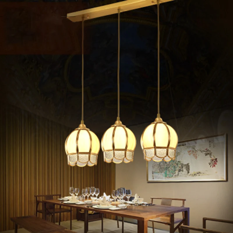 Mist 3-kops koepelvormige multi-plafondlamp Eenvoud Gouden rimpel glazen ophanglamp