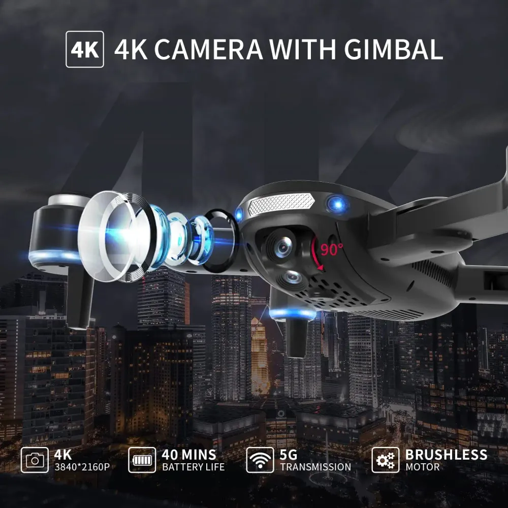 LOPOM JX02 GPS Drone - 4K HD Camera Adults Begineer, 40mins Flight Time Auto Return Follow Me 3 Speeds Bekwaam Camera Drone