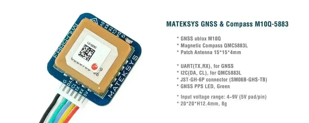 Mateksys GNSS M10Q-5883 met transducermount