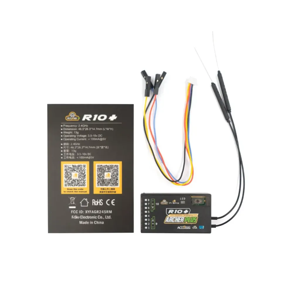 FrSky ARCHER PLUS R10+ receiver - 10 configurable channel ports (PWM, SBUS, FBUS, or S.Port) 2.4GHz ACCESS / ACCST D16