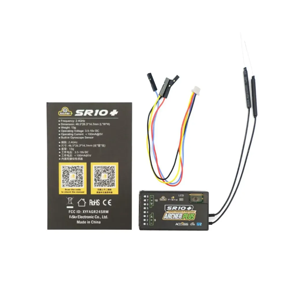 FrSky ARCHER PLUS SR10+ Receiver - 10 Channels PWM, SBUS, FBUS, or S.Port 2.4GHz ACCESS / ACCST D16 RVS Behuizing