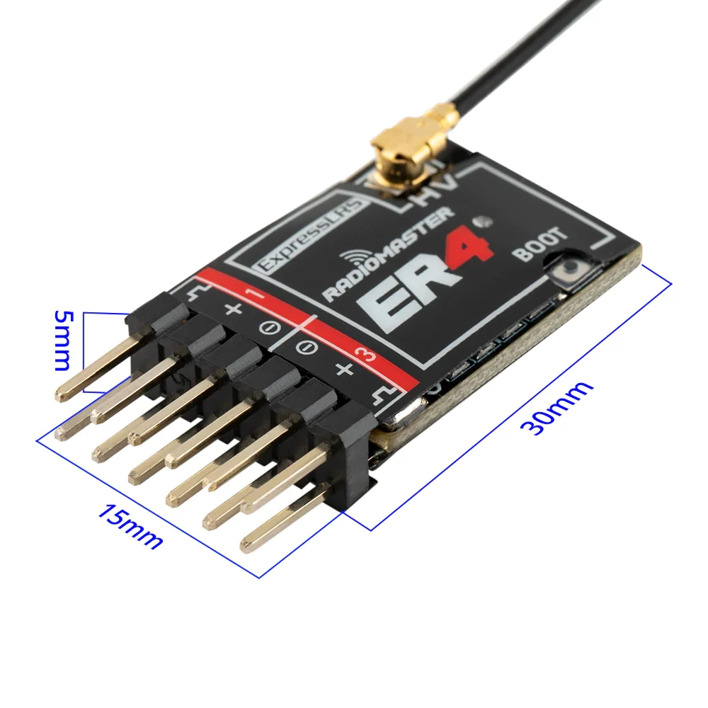 Radar RadioMaster ER4 2.4GHz ELRS PWM Receiver - Light Weight and Small Size Suitable Gering Aircraft,FPV Drone, RC Car, Boat