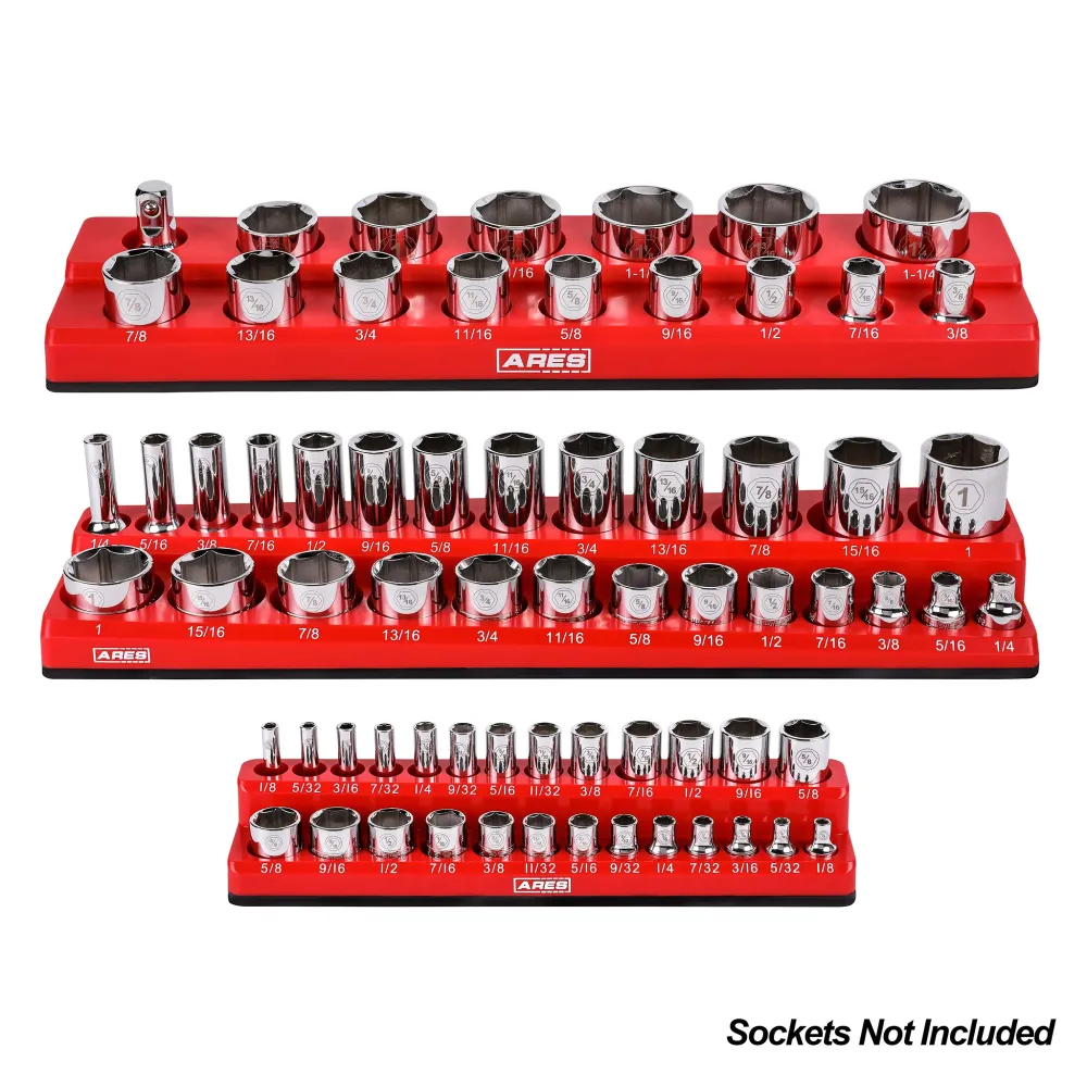 ARES 60058 - 6-Piece Zeeblauw and Red Metric and SAE Magnetic Socket Organizer Set