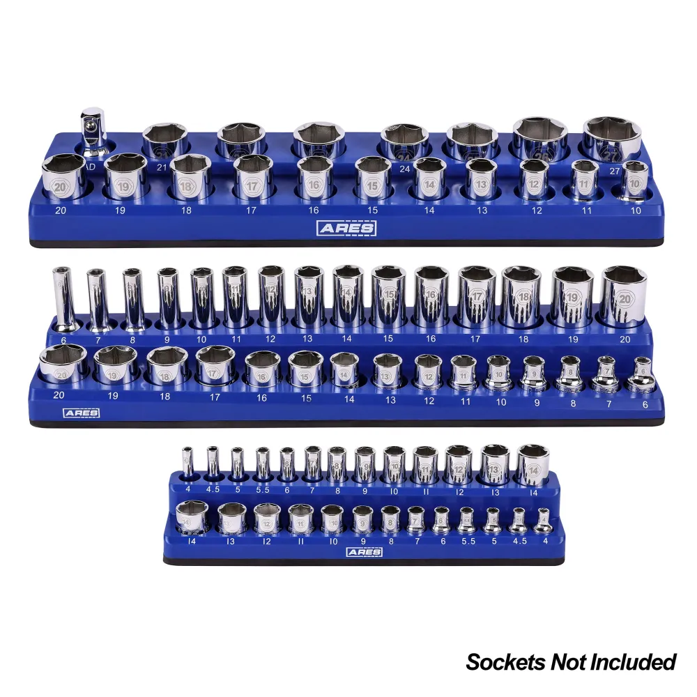ARES 60058 - 6-Piece Zeeblauw and Red Metric and SAE Magnetic Socket Organizer Set