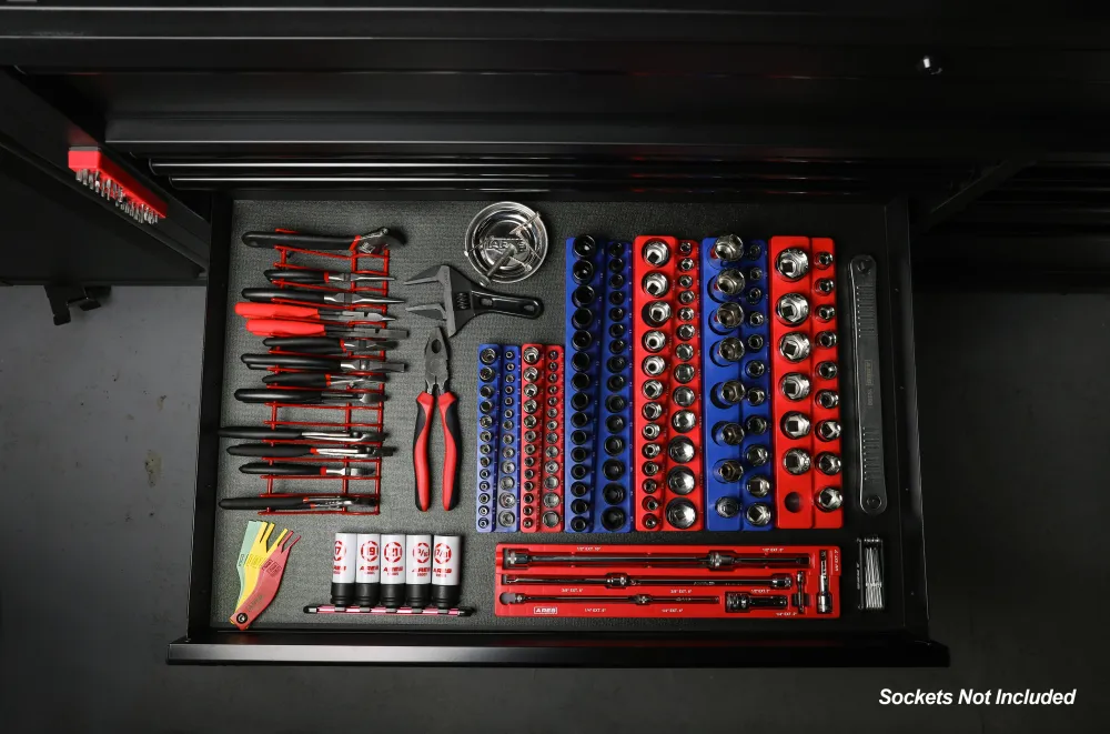 ARES 60058 - 6-Piece Zeeblauw and Red Metric and SAE Magnetic Socket Organizer Set