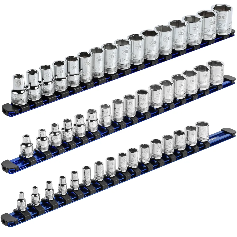 ARES 60125 - 3-Piece Blue 17-Inch Aluminium Socket Rail Set Locking End Caps