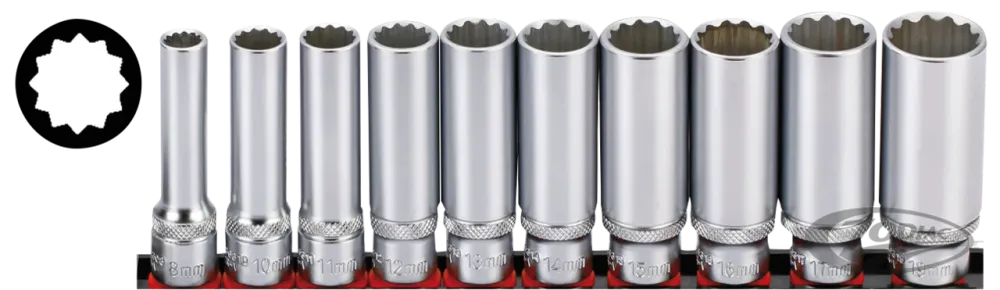 Gang- 3/8" Socketset 12-point lang metric 10PC Harley-Davidson