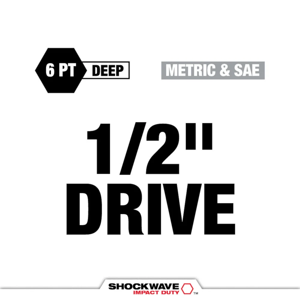 Metaal- MILWAUKEE SHOCKWAVE IMPACT DUTY 1/2 Drive SAE & Metric 5 PC. Lug Nut Wheel Socket Set